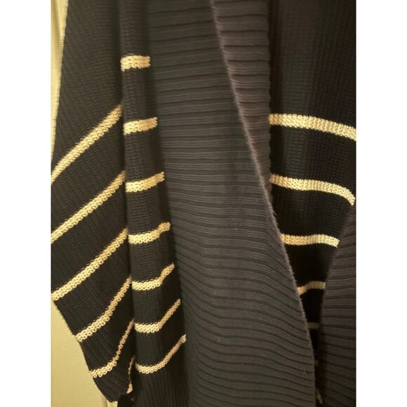 Athleta Peaceful Wrap Cardigan Blue/White Stripe Medium Cable Knit Loose Fit - Picture 9 of 12